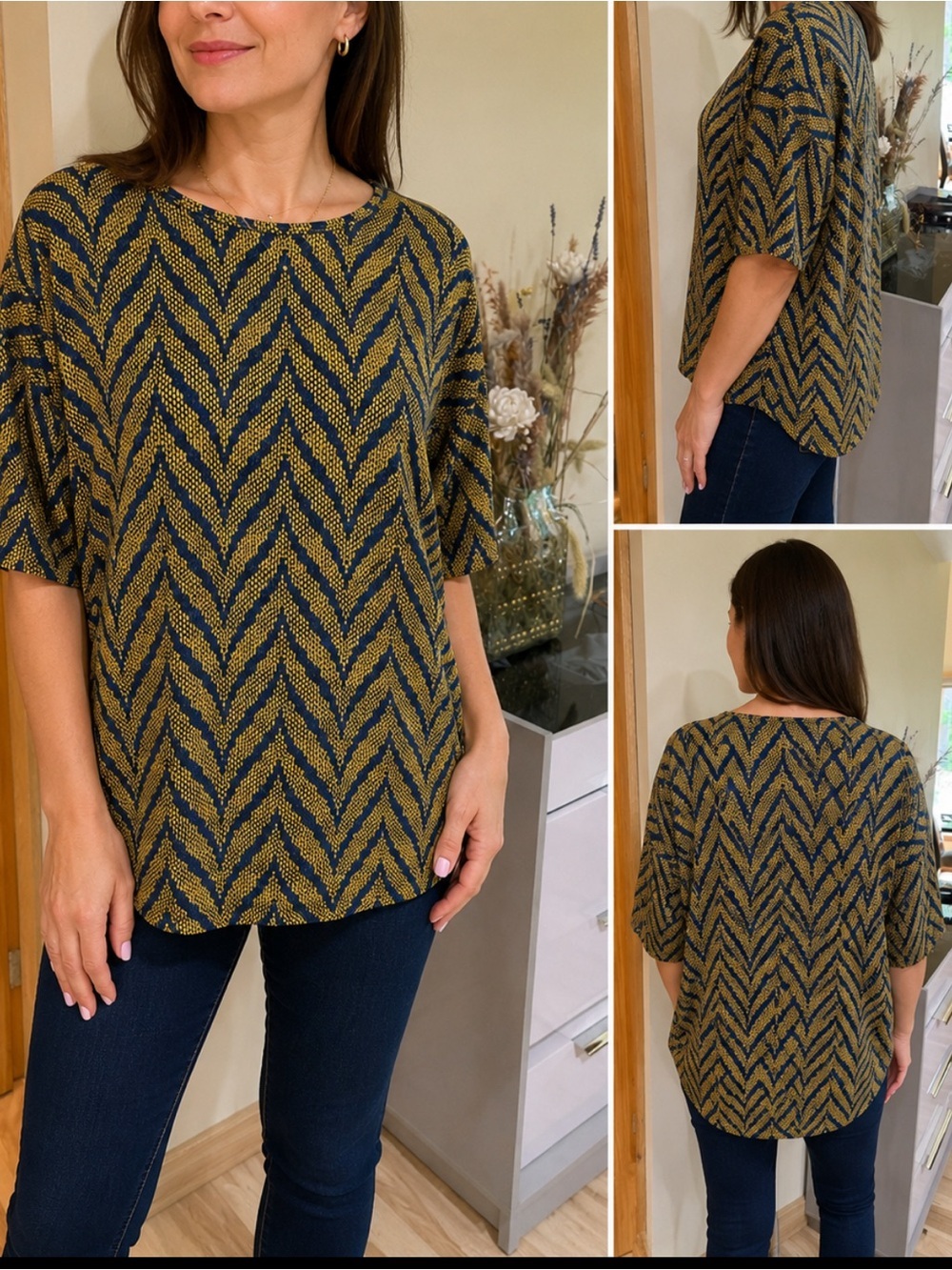 LuLaRoe Olive & Navy Chevron Knit Tunic